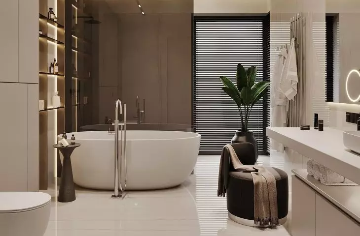 Fancy lit bathroom and master area