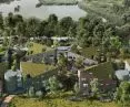 Osiedle na terenie po cukrowni w Gnieźnie, widok ogólny znad ulicy Wrzesińskiej w stronę zachodnią, wizualizacja, proj. Insomia