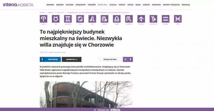 fragment artykułu o Villi Reden (proj.: Franta Group) opublikowanego na portalu kobieta.interia.pl
