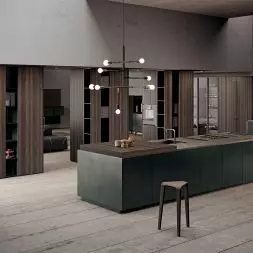 Kuchnia wykończona spiekiem kwarcowym Laminam z kolekcji IN-SIDE Pietra Piasentina Taupe