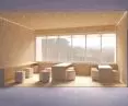 Naturalny korek i beton architektoniczny to główne materiały zastosowane w projekcie