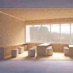 Naturalny korek i beton architektoniczny to główne materiały zastosowane w projekcie