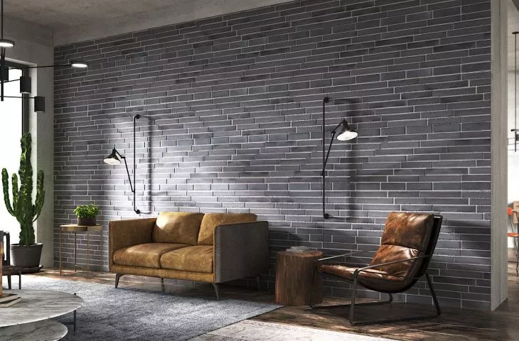 Salon z wykorzystaniem cegły BRISBANE