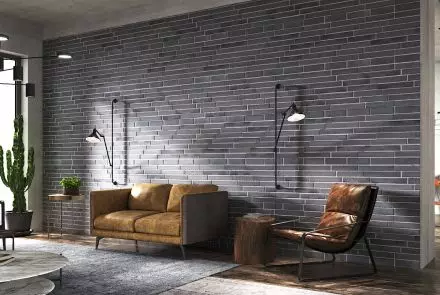 Salon z wykorzystaniem cegły BRISBANE