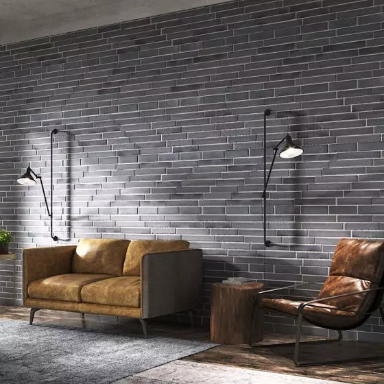 Salon z wykorzystaniem cegły BRISBANE