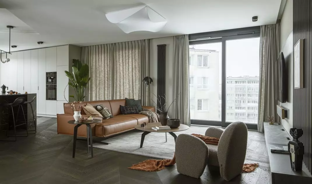 Living area with a view of Warsaw