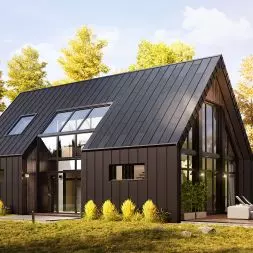 Nowoczesny dom wyposażony w zintegrowany system fotowoltaiczny SOLROOF