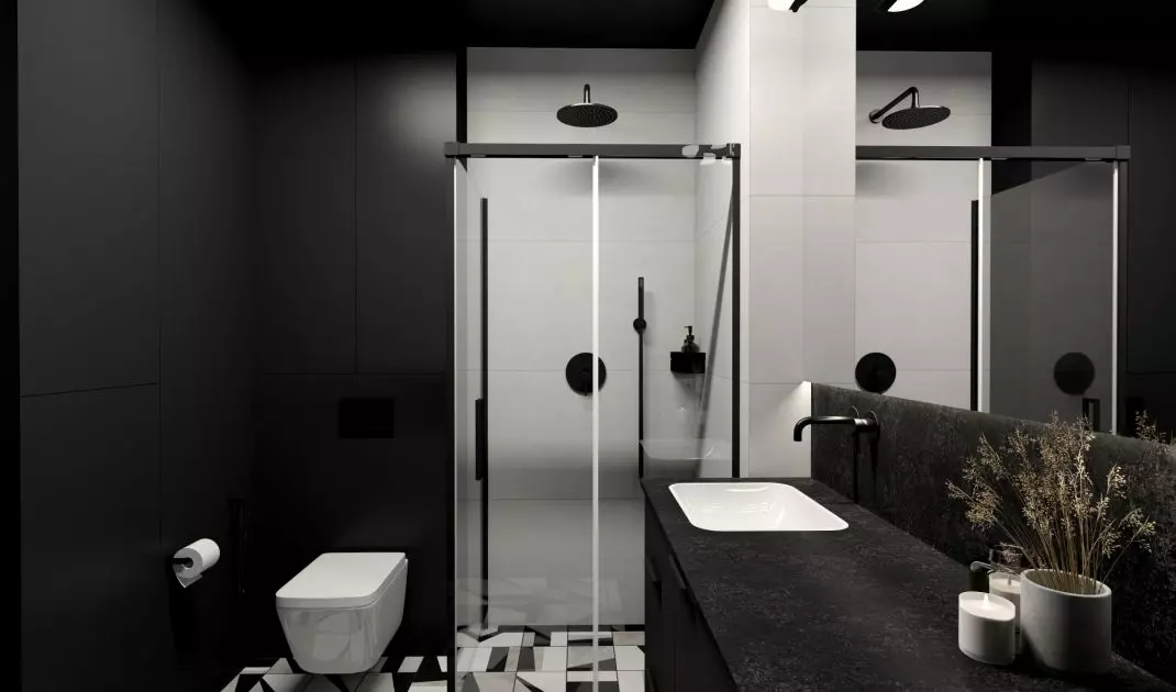 Bathroom in black and white