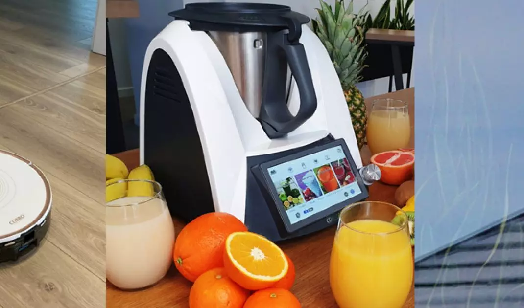 Selected devices from COBBO Robotics (from left): vacuuming and mopping robot with emptying station PRO 27 UV, multifunctional kitchen robot COBBO 7, window cleaning robot COBBO i5