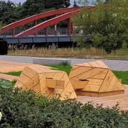 Rzeczny Ogród EkoEdukacji w Poznaniu, urządzenia „toru wodnego”, proj.: Ogrody Odnowa na podstawie koncepcji biura Nieplac Zabaw