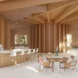 Wnętrze przestrzeni jadalnej w projektowanym hospicjum