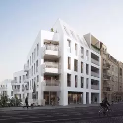 zespół mieszkaniowy „Dolna Górna Wilda” w Poznaniu, proj. Ultra Architects, widok ogólny z ul. Górna Wilda