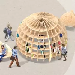 Ogólnodostępna biblioteka w formie sfery wykonana jest ze sklejki