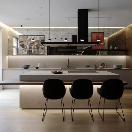 Natural materials and play of textures on 450 m2