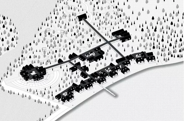 Projekt centrum opieki paliatywnej, aksonometria