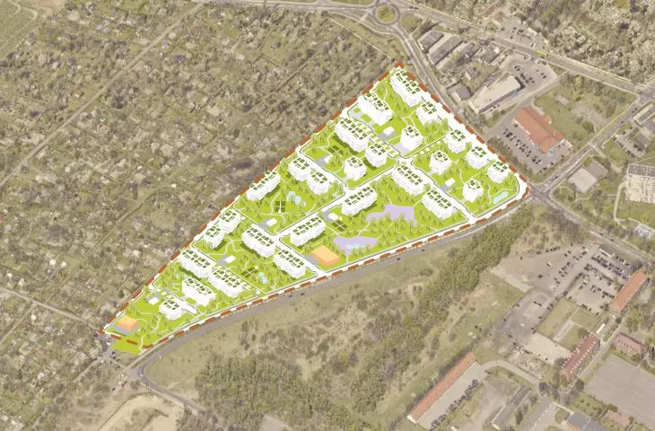 Green housing estate in Gliwice. It was created on the basis of an unusual game