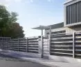 Horizontal PV fence - aluminum laths integrated with photovoltaic panels