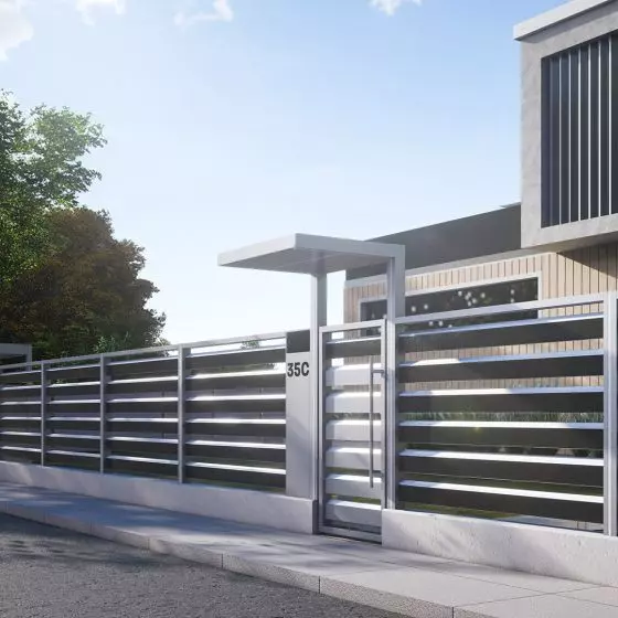 Ogrodzenie horizontal PV – aluminiowe lamele zintegrowane z panelami fotowoltaicznymi