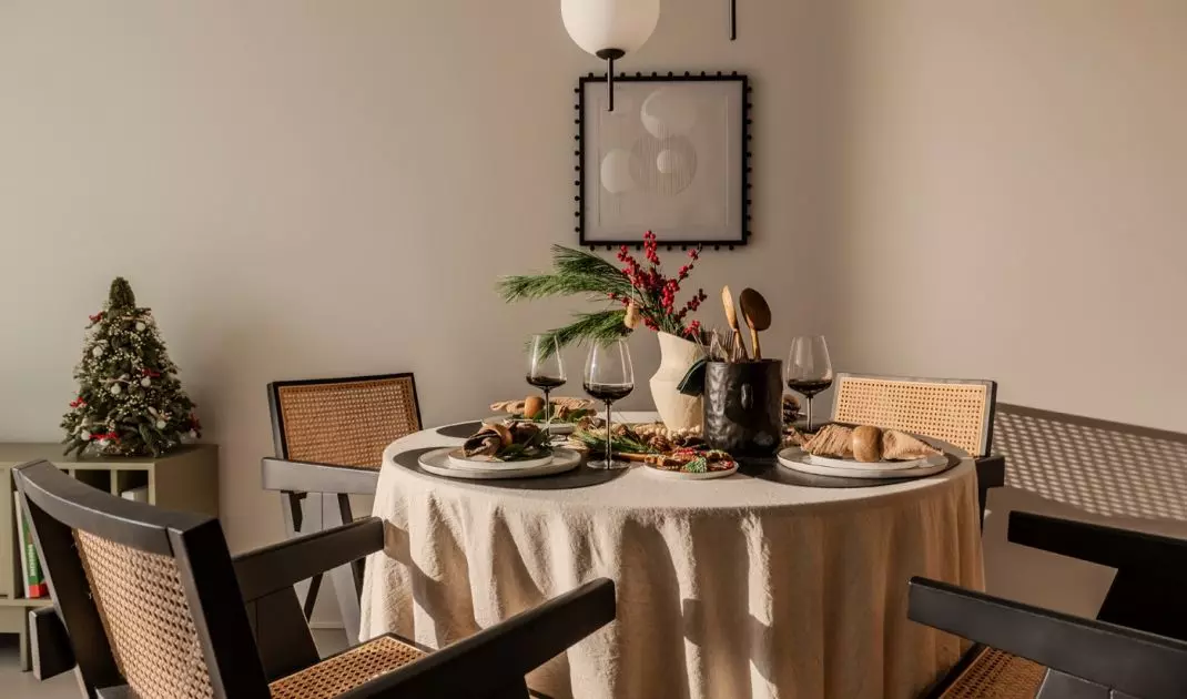 Interior with minimalist Christmas decorations