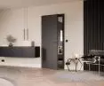 ProLine wooden door, flushless, matt lacquer coated in RAL 9005, Linea Planar black.edition handle, without keyhole