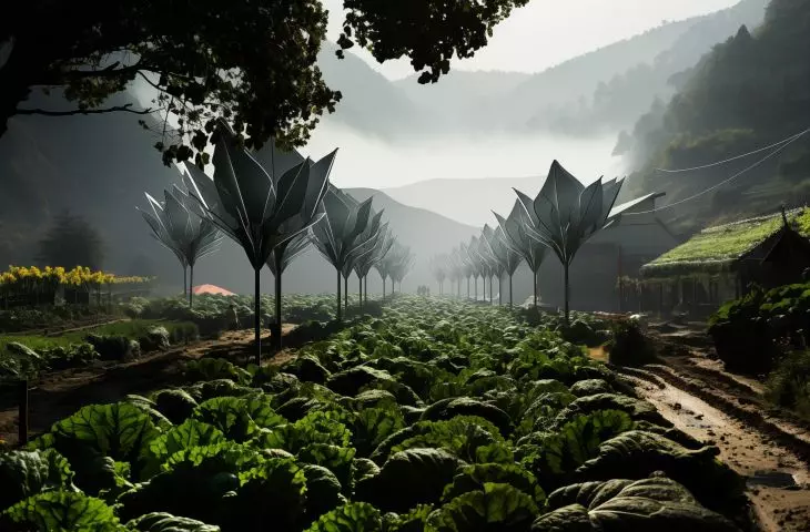Bionic flowers harvesting fog. The useful use of AI in design