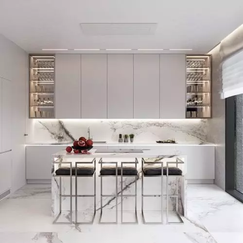 Kitchen and dining room overlooking the greenery