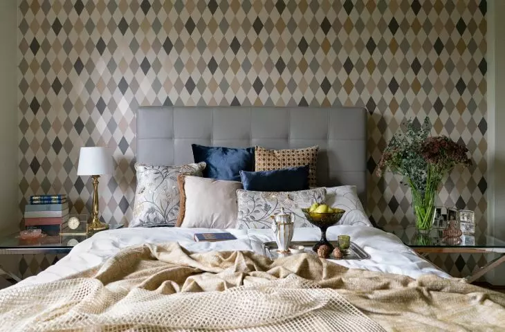 Bedroom with harlequin style decoration