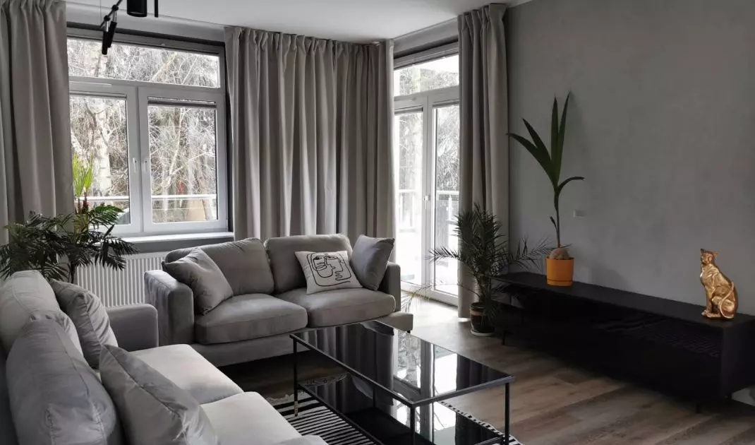 The apartment for the young IT specialist was decorated in muted colors