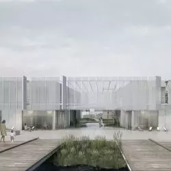 Miejskie Centrum Sportów Wodnych, widok z drugiego brzegu martwej Wisły