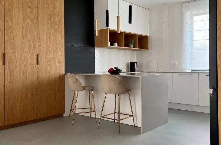 Minimalist kitchen with hidden work area