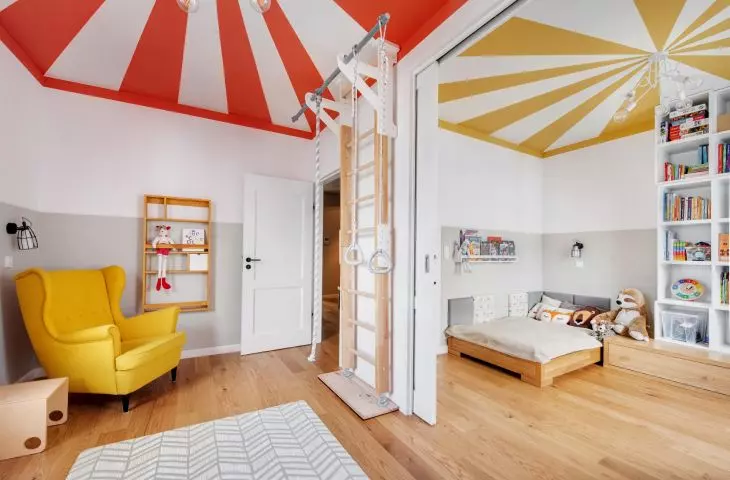Children's rooms with ceilings inspired by circus