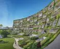 wizualizacja aparthotelu Aura przy ul. Słowiańskiej w Poznaniu, proj. Robert Konieczny, KWK Promes; widok od wschodu na elewację południową