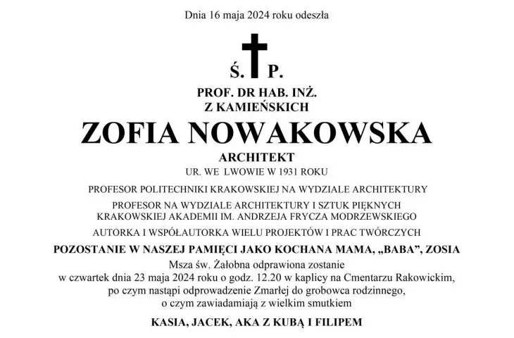 Prof. Zofia Nowakowska has died