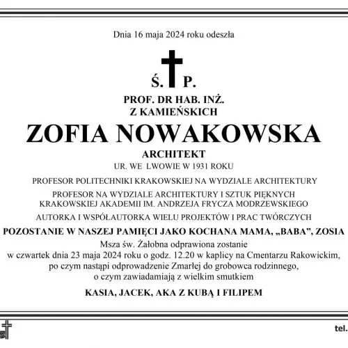 Prof. Zofia Nowakowska has died