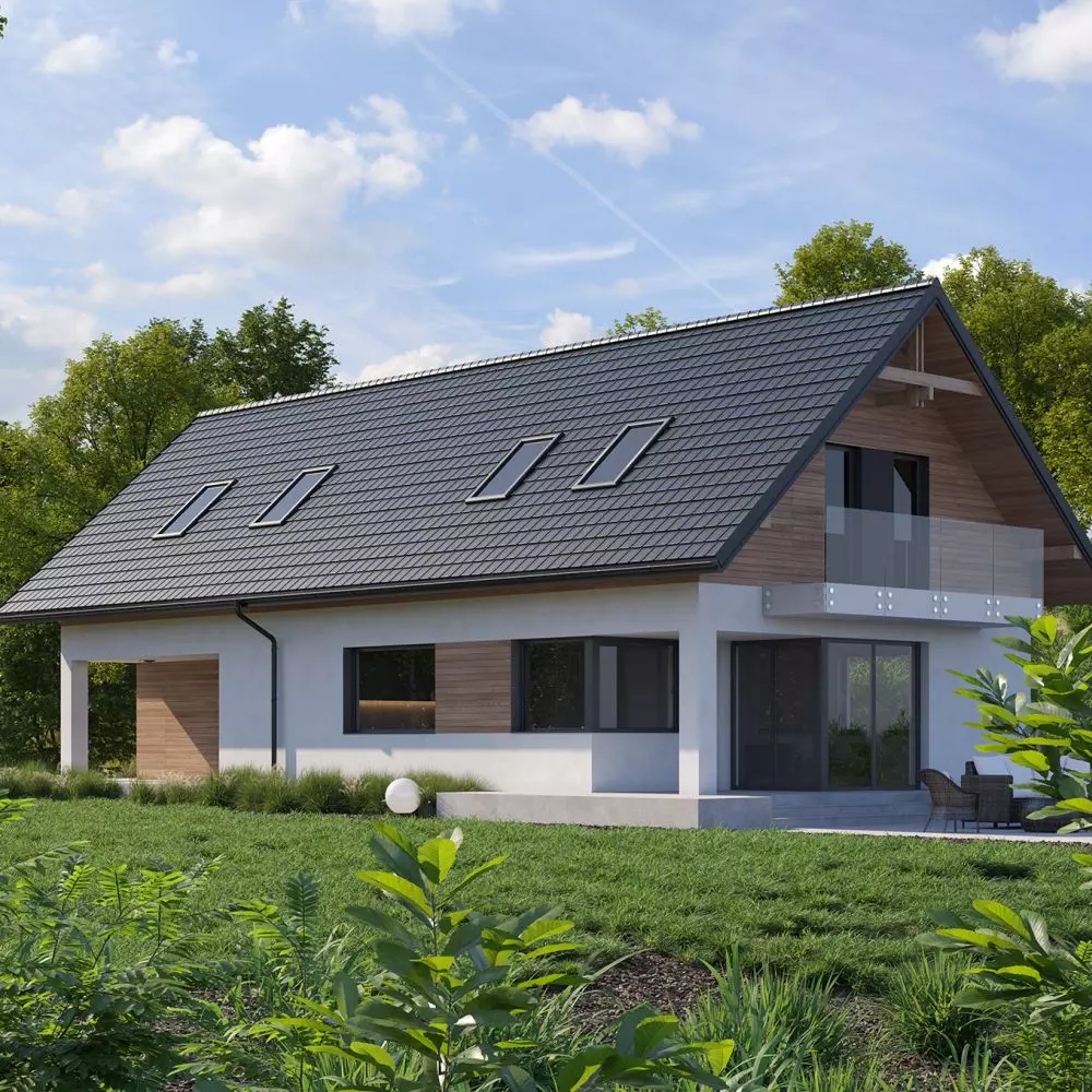 Blachodachówka modułowa Como o płaskim, eleganckim designie świetnie podkreśla piękno każdego domu