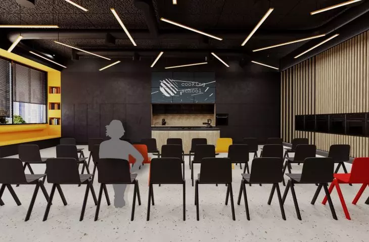 Kornelia Frankiewicz from the Faculty of Interior Design at the Academy of Fine Arts in Wrocław has created a design for a multifunctional culinary studio.