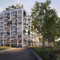 Wieżowiec złożony z CLT (cross-laminated timber)