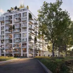 Wieżowiec złożony z CLT (cross-laminated timber)