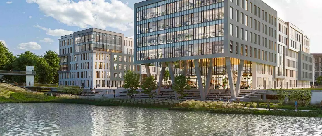 Office buildings and hotels will grow over Dabski Pond - project of Plaza Nova complex in Krakow