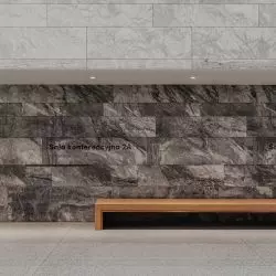 Foyer w Muzeum Historii Polski. Sufit akustyczny Rockfon Mono Acoustic