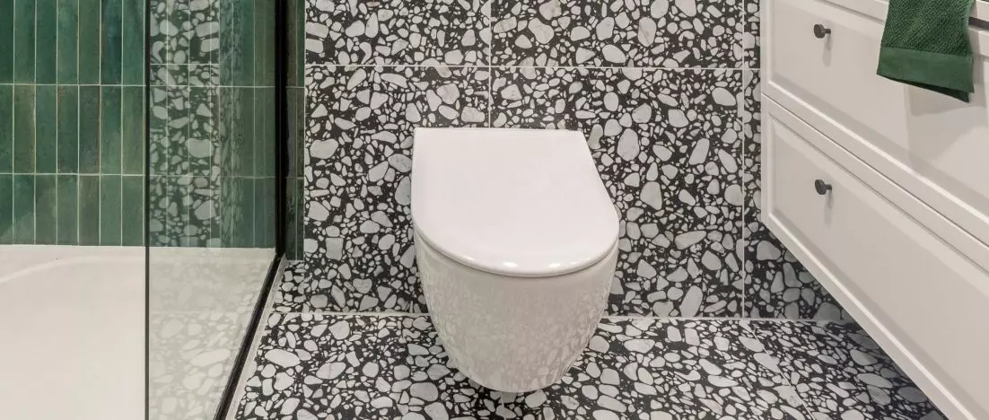 Patterned tiles in two ways. Bathrooms designed by Weronika Budzichowska of To Be Design.