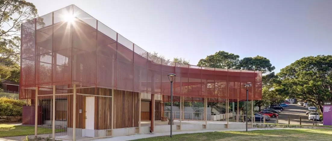 Pavilion in Hurlstone Park: modern small public architecture with perforated facade