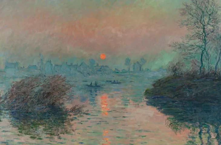 Soleil couchant sur la Seine à Lavacourt, effet dhiver, Claude Monet