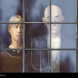 z serii The Faces of Quarantine, „American Gothic”, Grant Wood