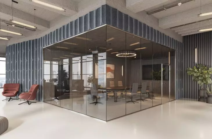 Fireproof woodwork and glazed office walls with high acoustic requirements