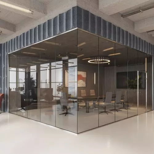 Fireproof woodwork and glazed office walls with high acoustic requirements