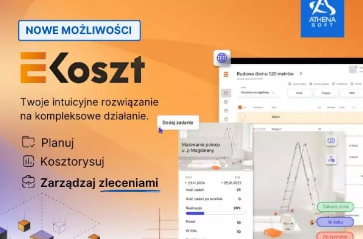Athenasoft wprowadza nową odsłonę aplikacji Ekoszt – kompleksowe rozwiązanie do obsługi zleceń i kosztorysowania online