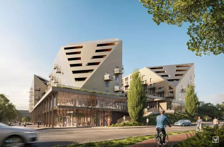 Skośne cięcia fasad. Hotel i akademik od BJK Architekci