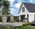 Juno bungalow, 1-pitch Design roof, RAL 9007 color, size JFD 13 and garden box, type 1320, RAL 9007 color