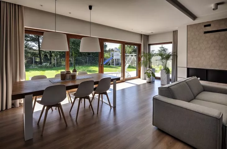 Sliding patio doors. Large-size woodwork with easy installation